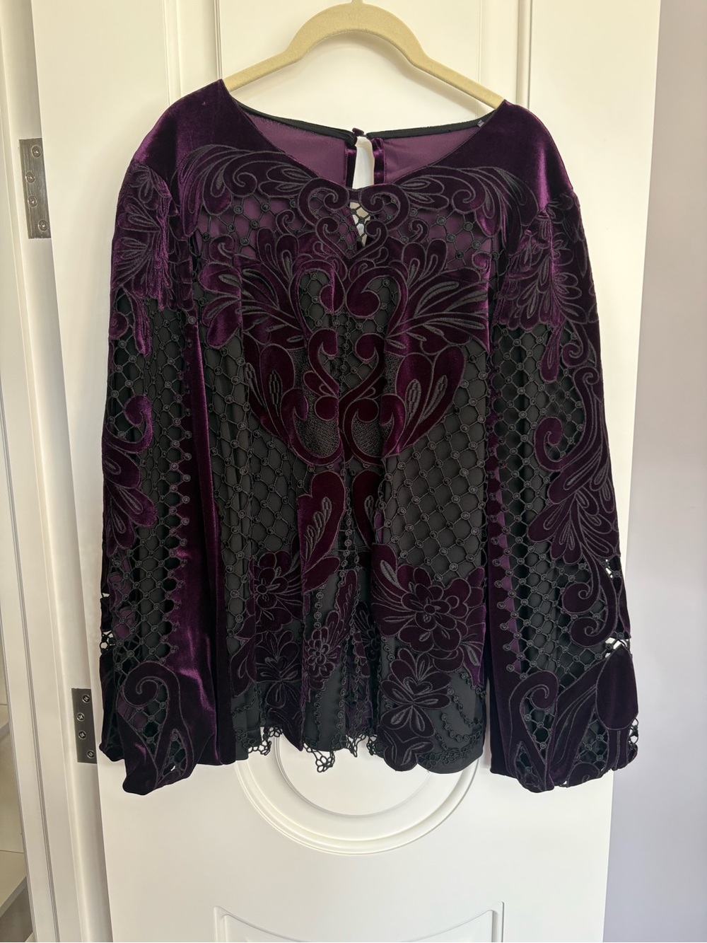 Kobi Halperin Velvet Burnout Lace Panel Blouse - Deep Purple